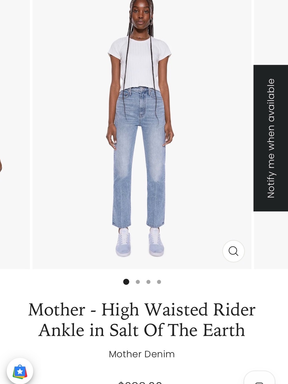 Mother Jeans - High Waisted Rider Ankle - Salt of the Earth - size 28 - NWT